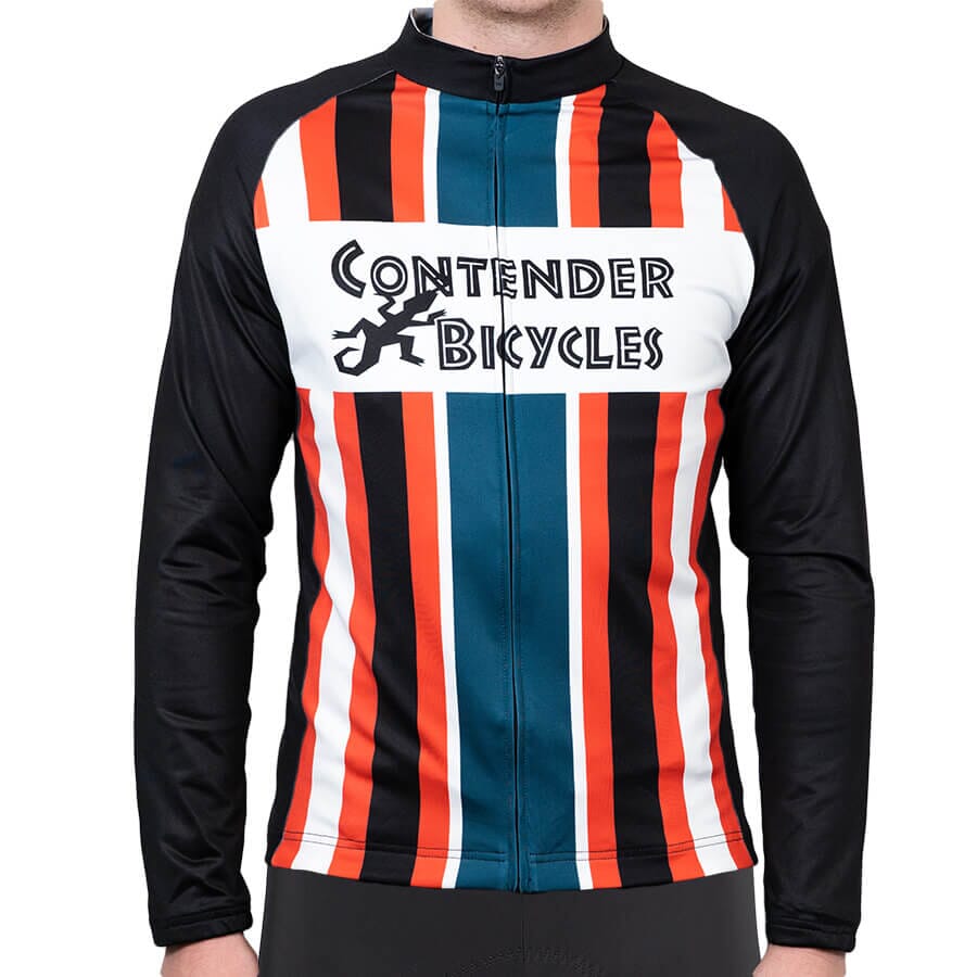 Contender Gecko Retro Long Sleeve Jersey Apparel Contender Bicycles Red/Green 2XS 
