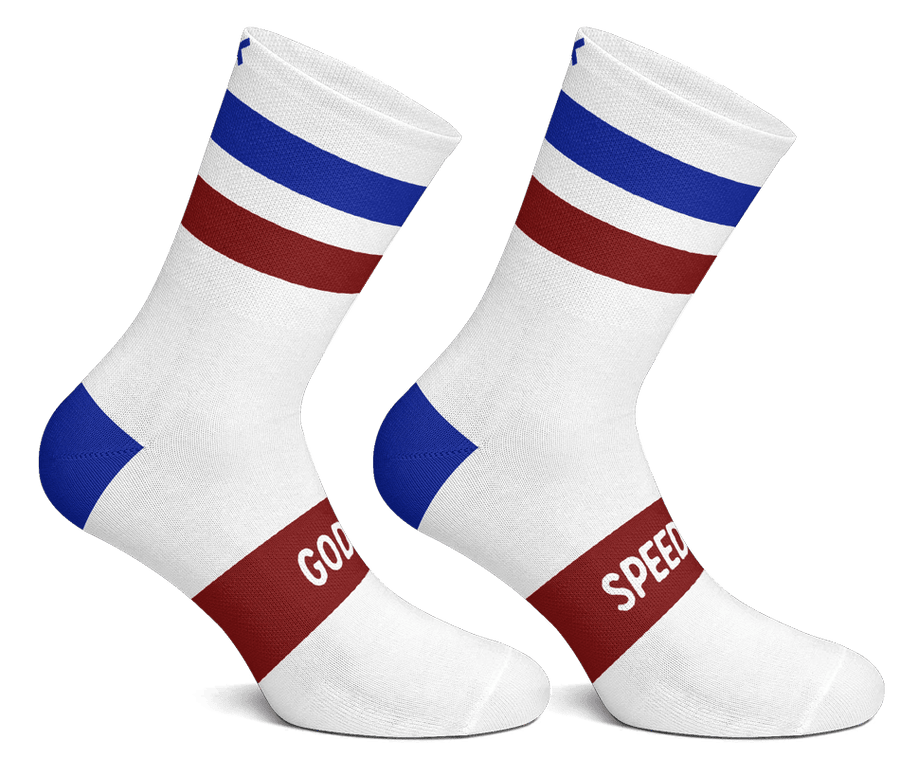 Godspeed Socks Apparel Godspeed Socks White w/ Red & Blue Stripes SM/MD 