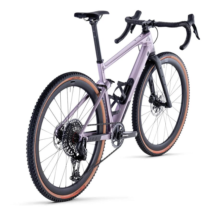 Available at Contender Bicycles. BMC URS 01 LT ONE Pearl Purple Black Front Three Quarter View