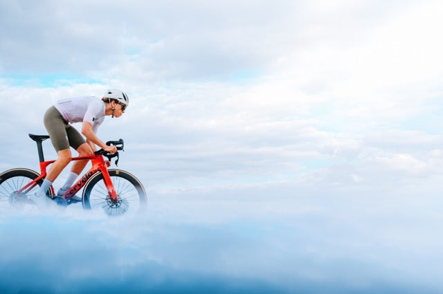 a red cervelo s5 ridden in the clouds