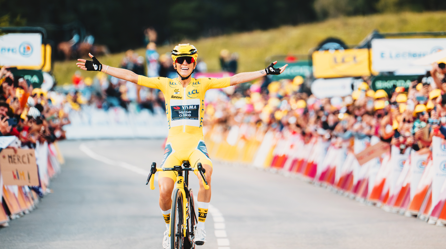 A woman wearing the yellow jersey in the tour de france 