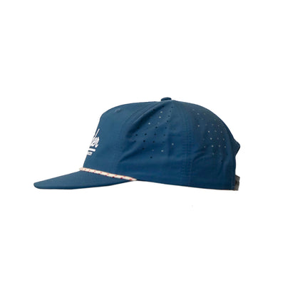 Profile of Contender Rope Perforated hat in blue available at Contender Bicycles.