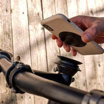 The Fidlock VACUUM Universal Phone Patch in use