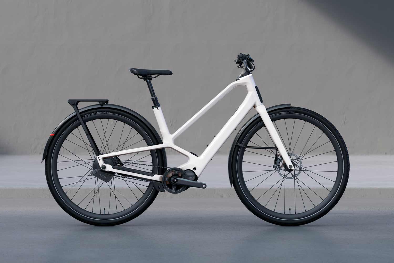 White bicycle on a gray background.