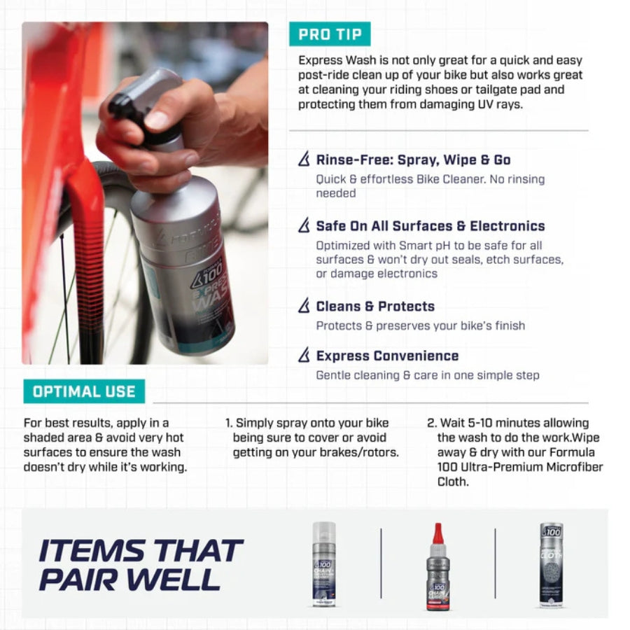 The Formula 100 Quick Clean Express Bike Wash - Spray, Wait & Wipe Clean Use Guide