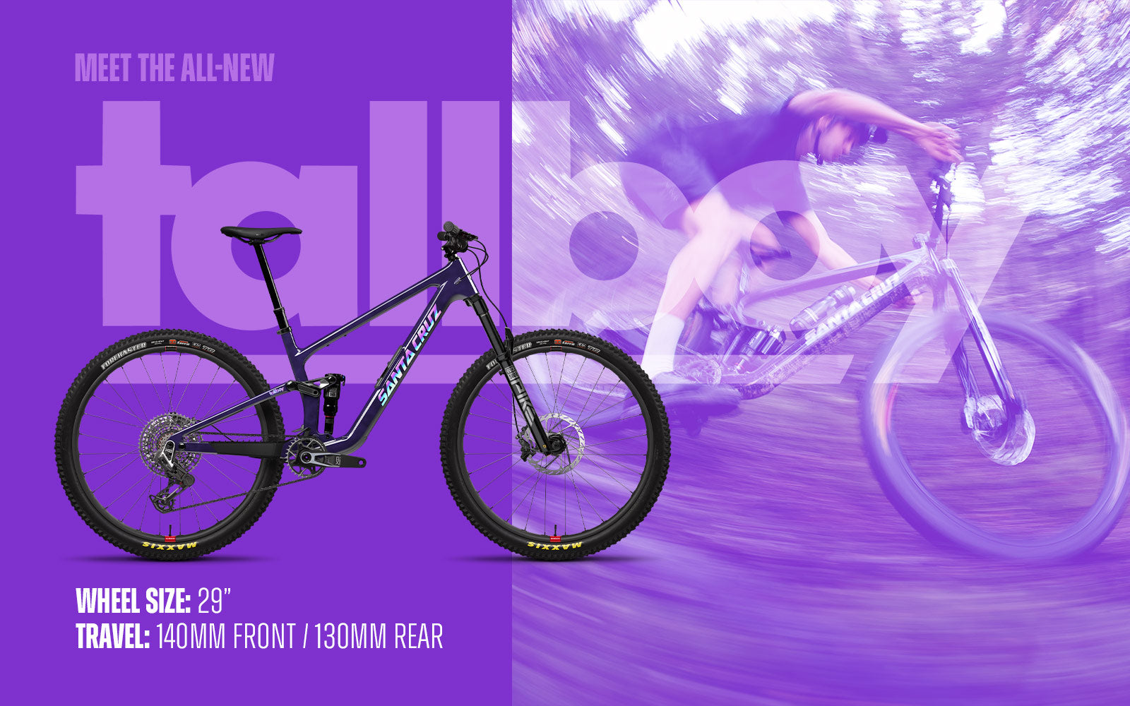 Bicycle with promotional text on a purple background