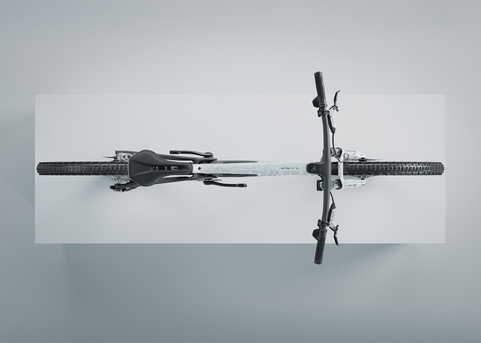 Top-down view of a bicycle on a white background