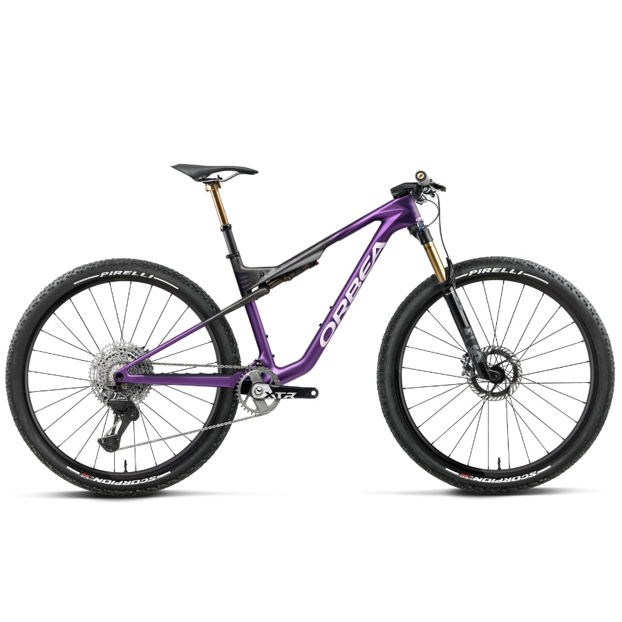 The Orbea Oiz M-TEAM FACTORY 2027 in Royal Plum - Diamond Black Carbon View (Matt)