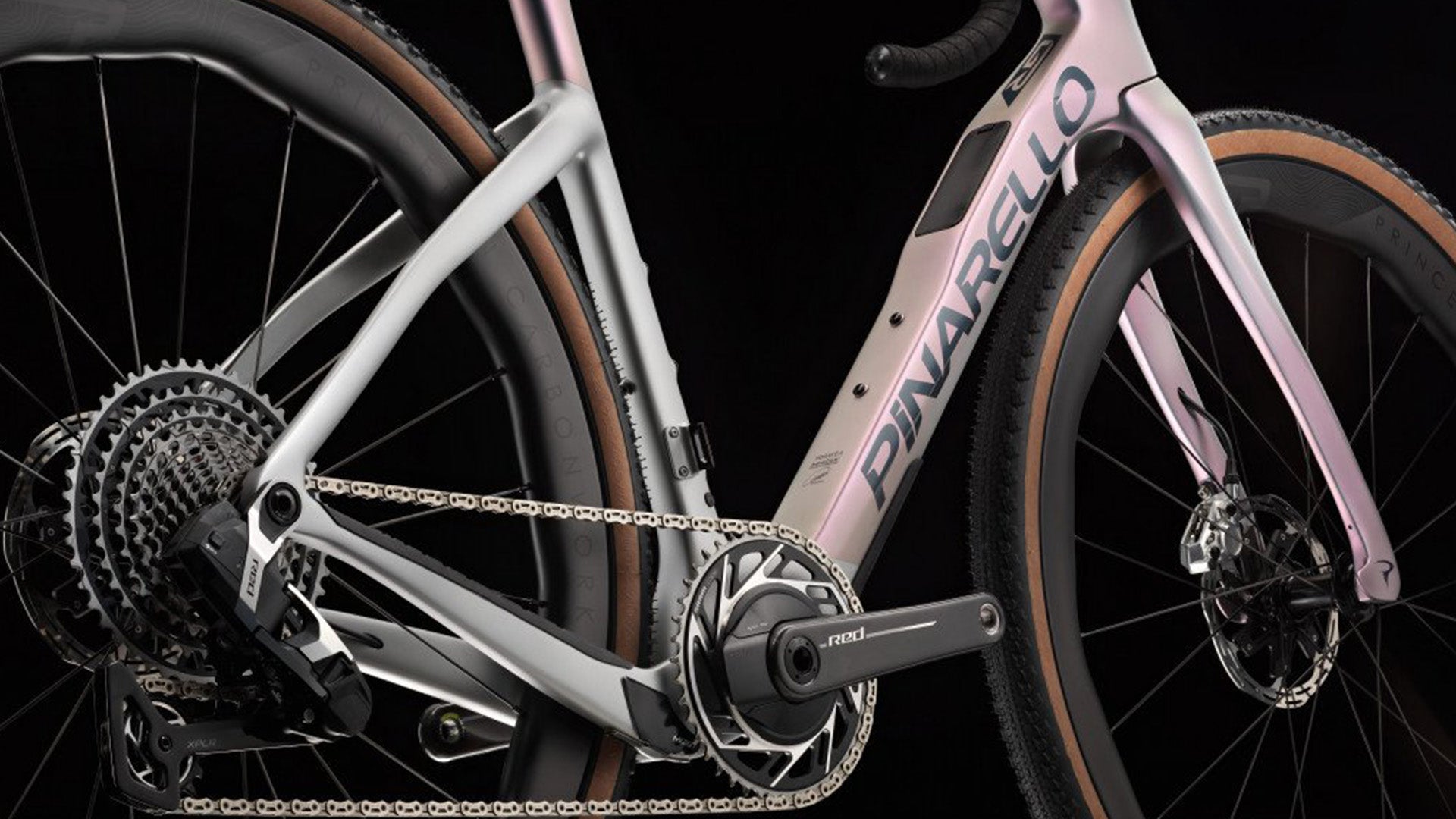 A detailed shot of the Pinarello dogma GR gravel Bike