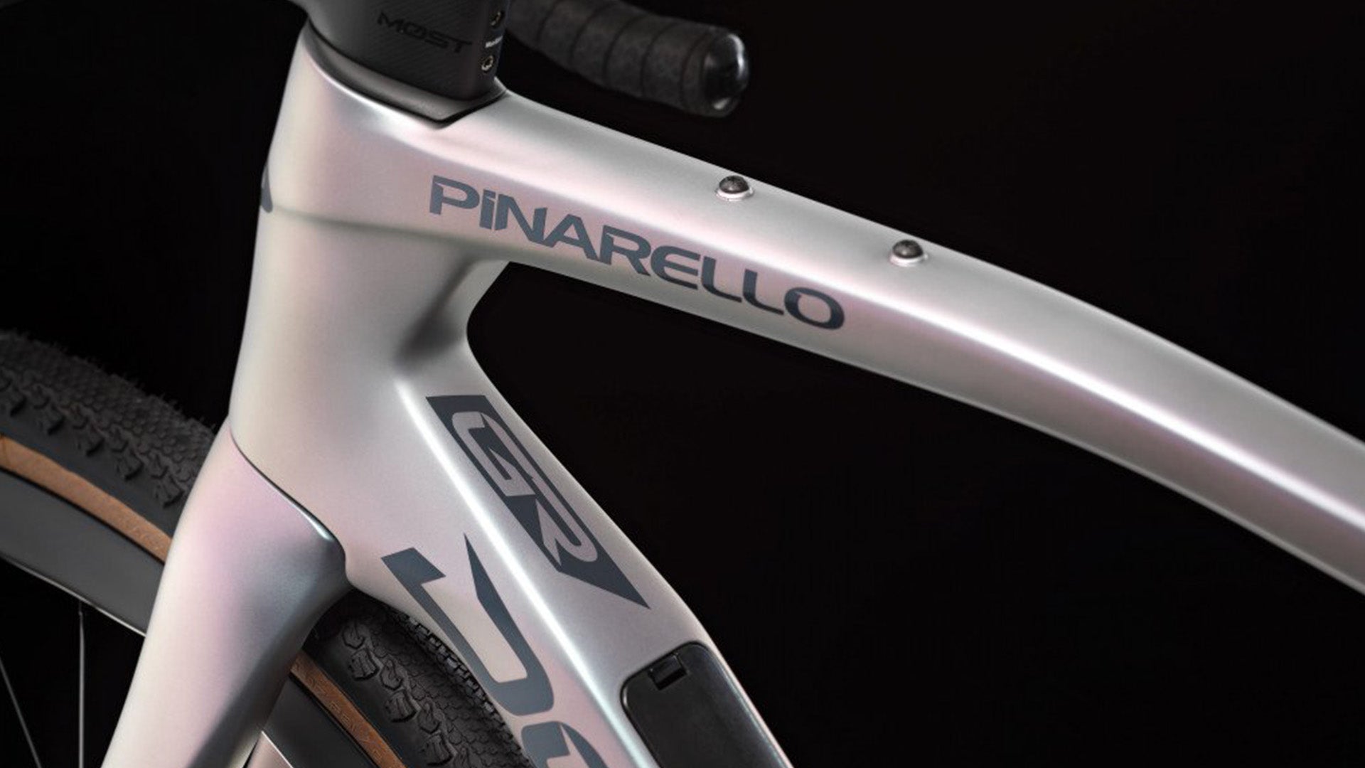 A detailed shot of the Pinarello dogma GR gravel Bike