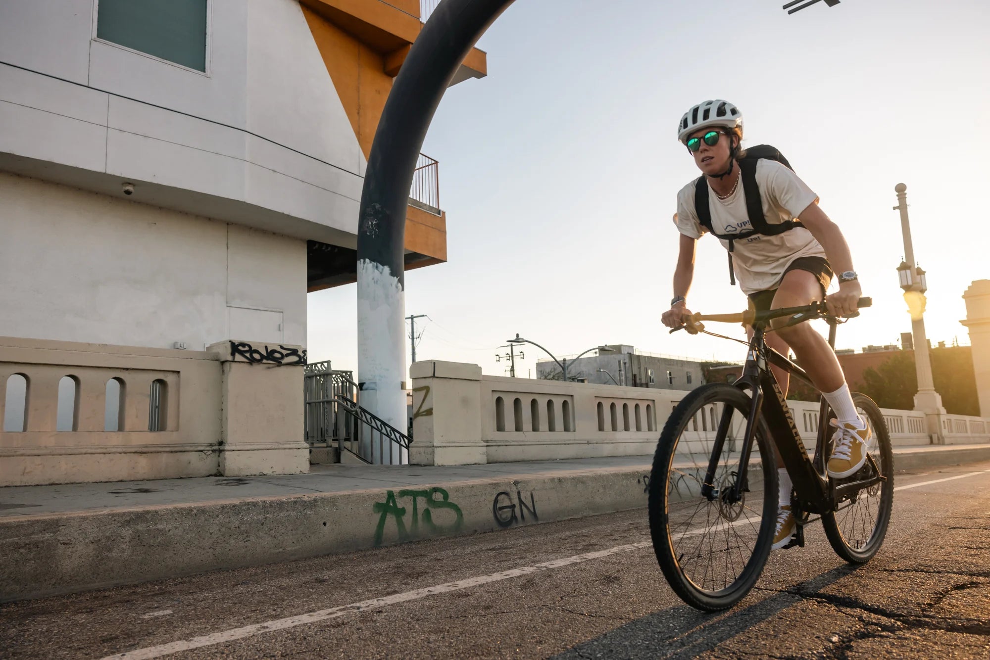 A person riding the Santa Cruz Skitch E bike in a city