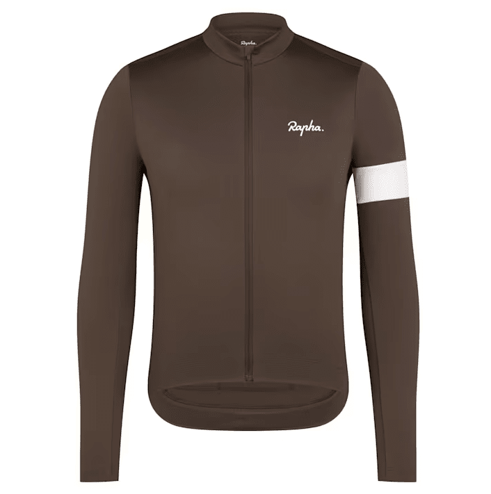 Rapha Core Thermal Long Sleeve Jersey Apparel Rapha Deep Coffee / White L 