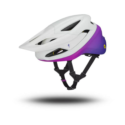 The Specialized Camber helmet in white  Dune and purple orchid