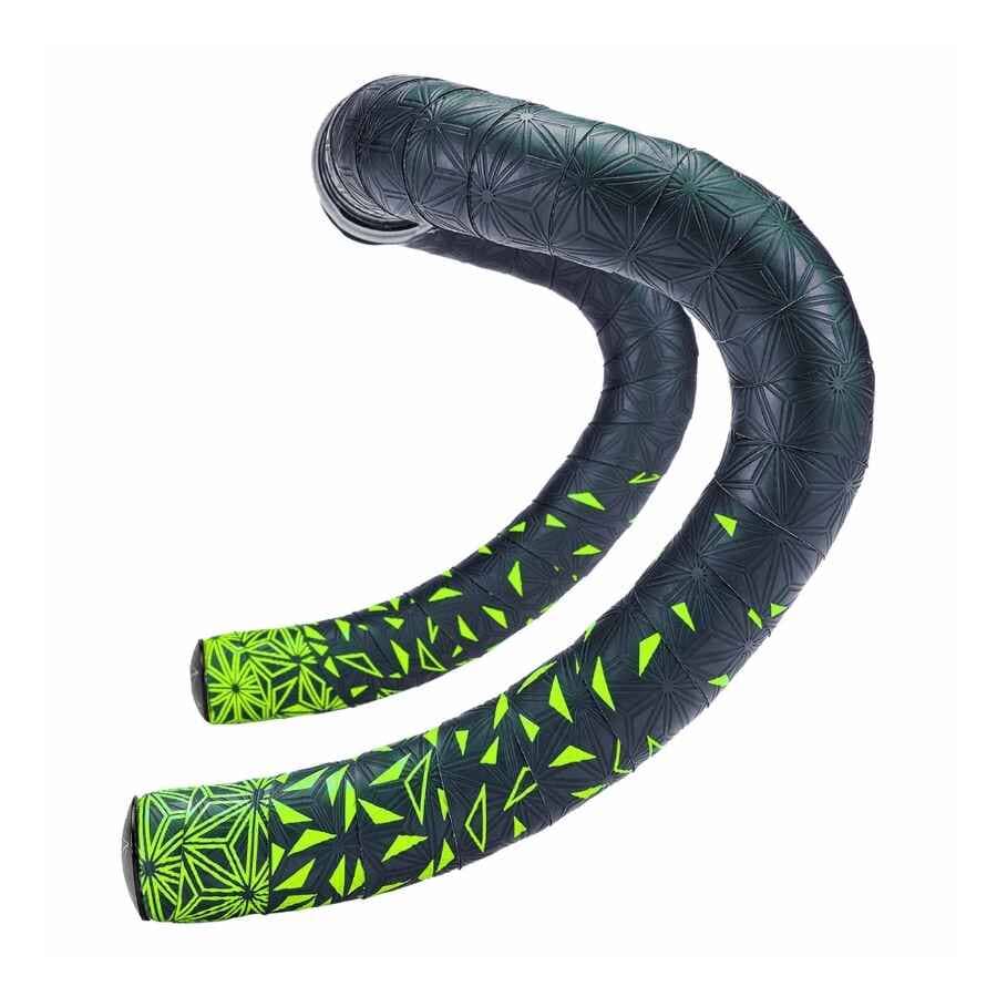 Supacaz Super Sticky Kush Star Fade Tape COMPONENTS Supacaz Neon Yellow + Black Star Plugz 