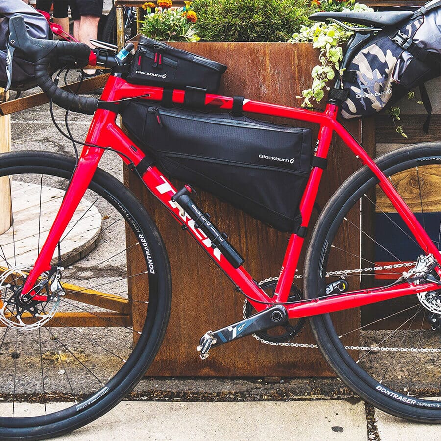 Red cycling frame store bag