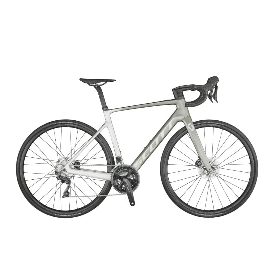 2021 Scott Addict eRIDE 20 Bikes SCOTT Bikes Vogue Silver Fade to Smoked Quicksilver L 