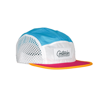 Contender Lightweight Five Panel Ventilated Hat Apparel Contender Bicycles White / Cloud Blue / Fuchsia / Peachy 